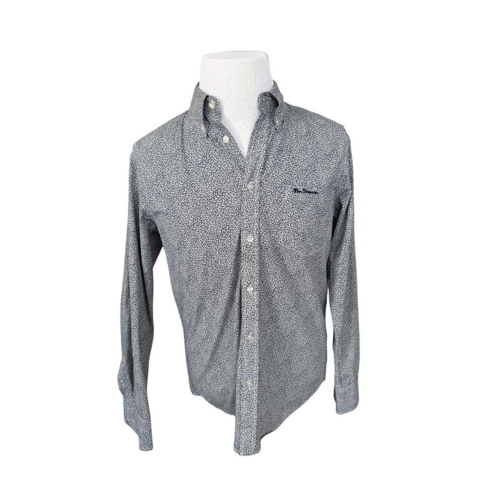 Ben Sherman Mens Micro Floral Black and White Button‎ Front Casual Dress Shirt M